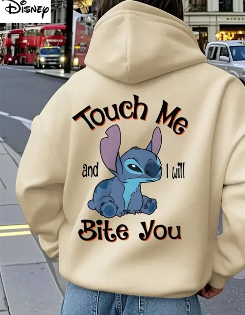Stitch "Touch Me & I Will Bite You" - Women's Casual Hoodie